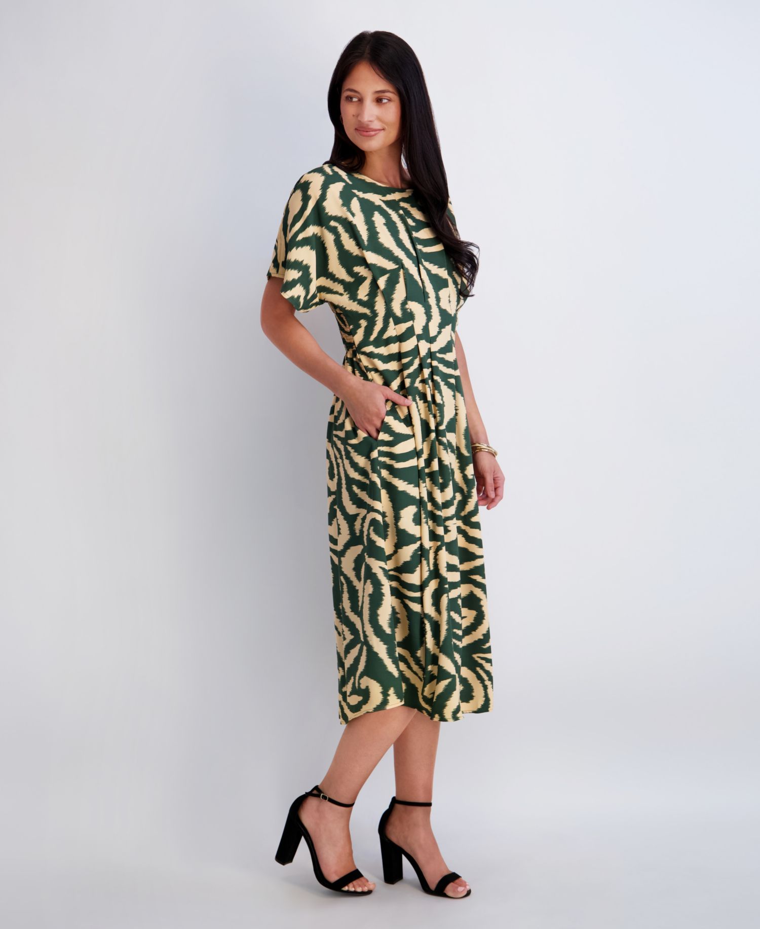 Women's Printed Crewneck Midi Dress