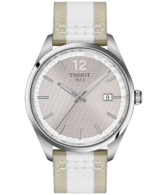 Men's Bicolor, Beige & White Textile Strap Watch 40mm
