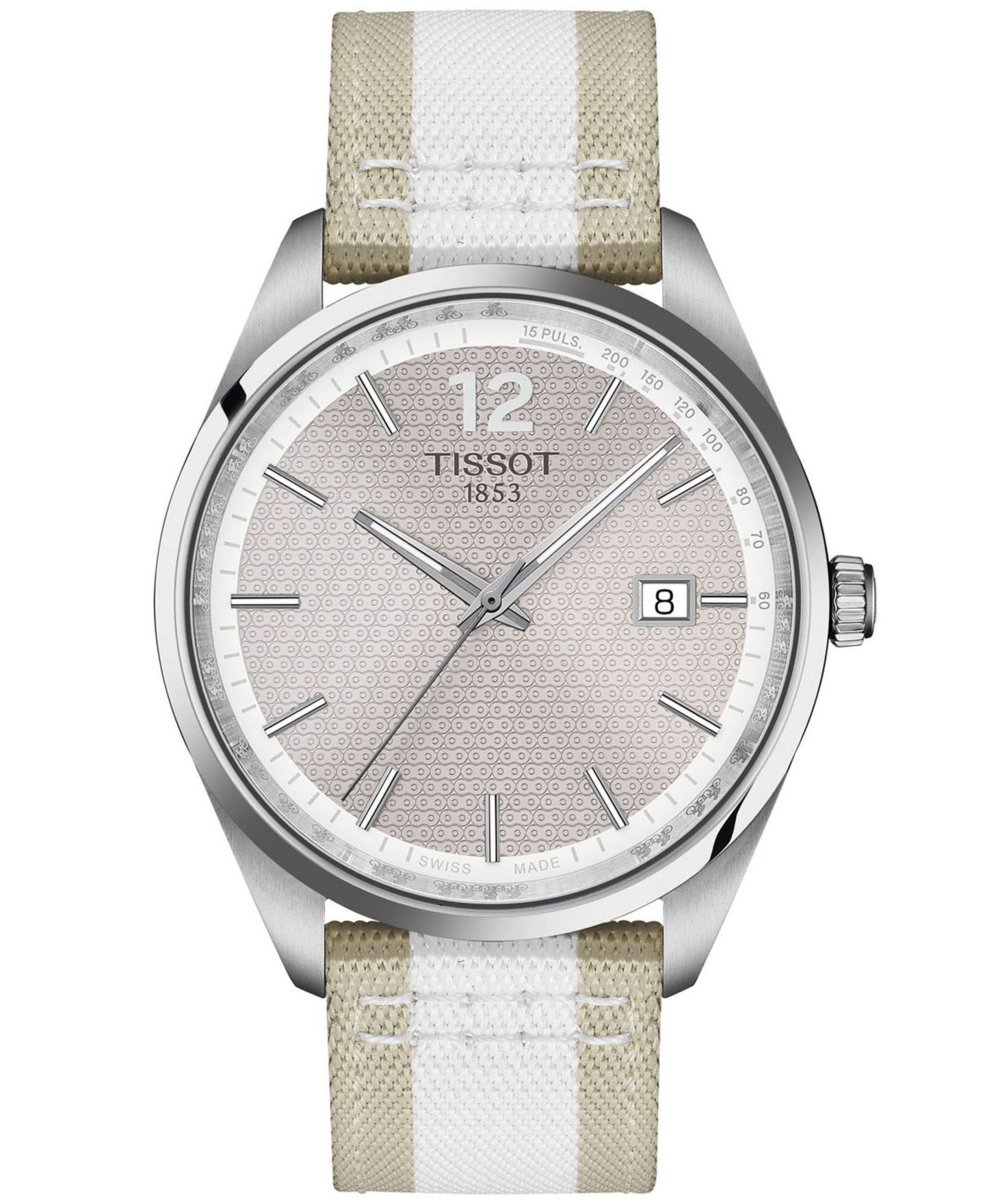 Мужские часы Tissot Bicolor, Beige & White Textile Strap Watch 40mm — фото 1
