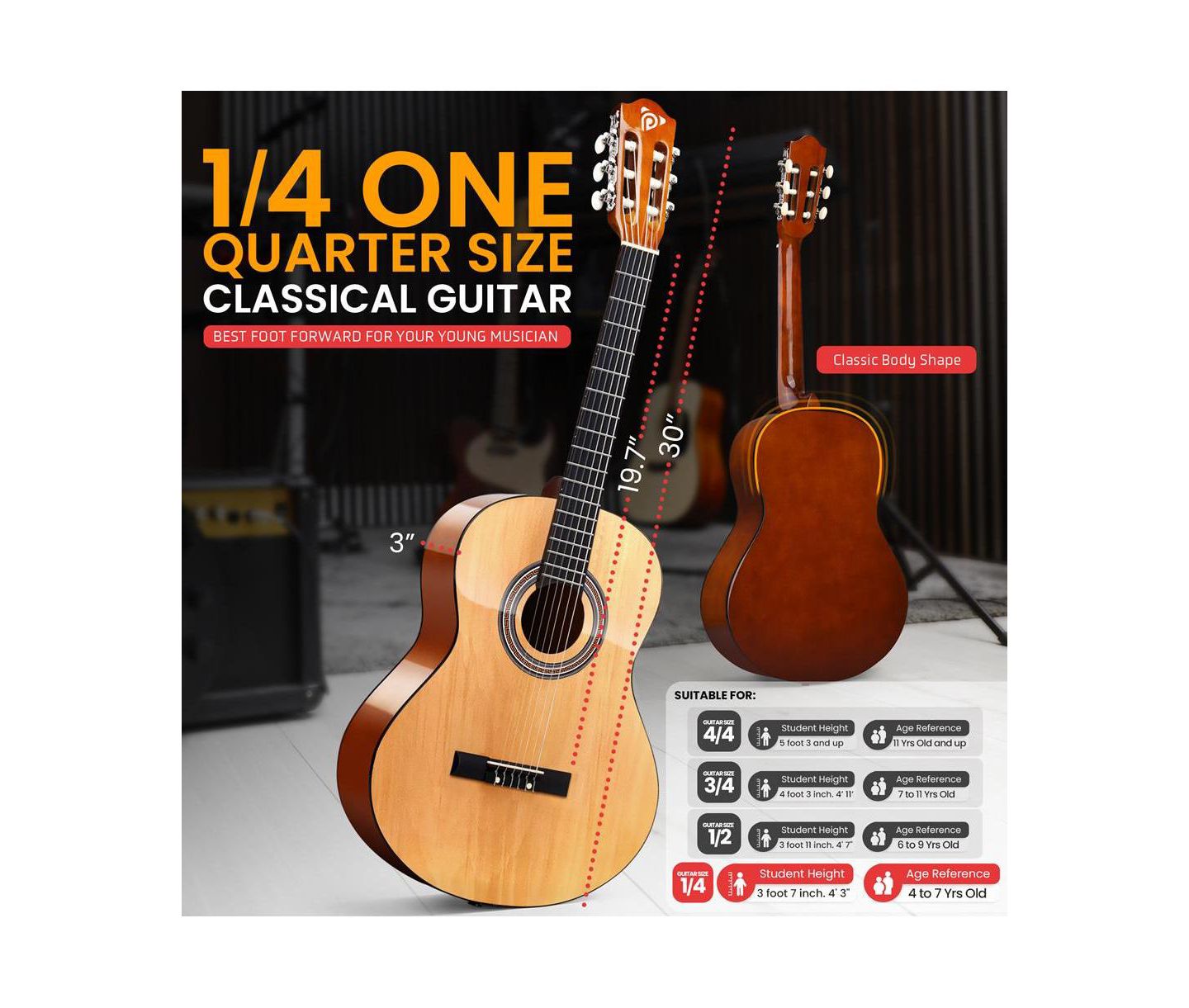 Детские игрушки Pyle 30" Left-Handed Classical Acoustic Guitar with Accessory Kit, Ages 4+, цвет: Коричневый — фото 2