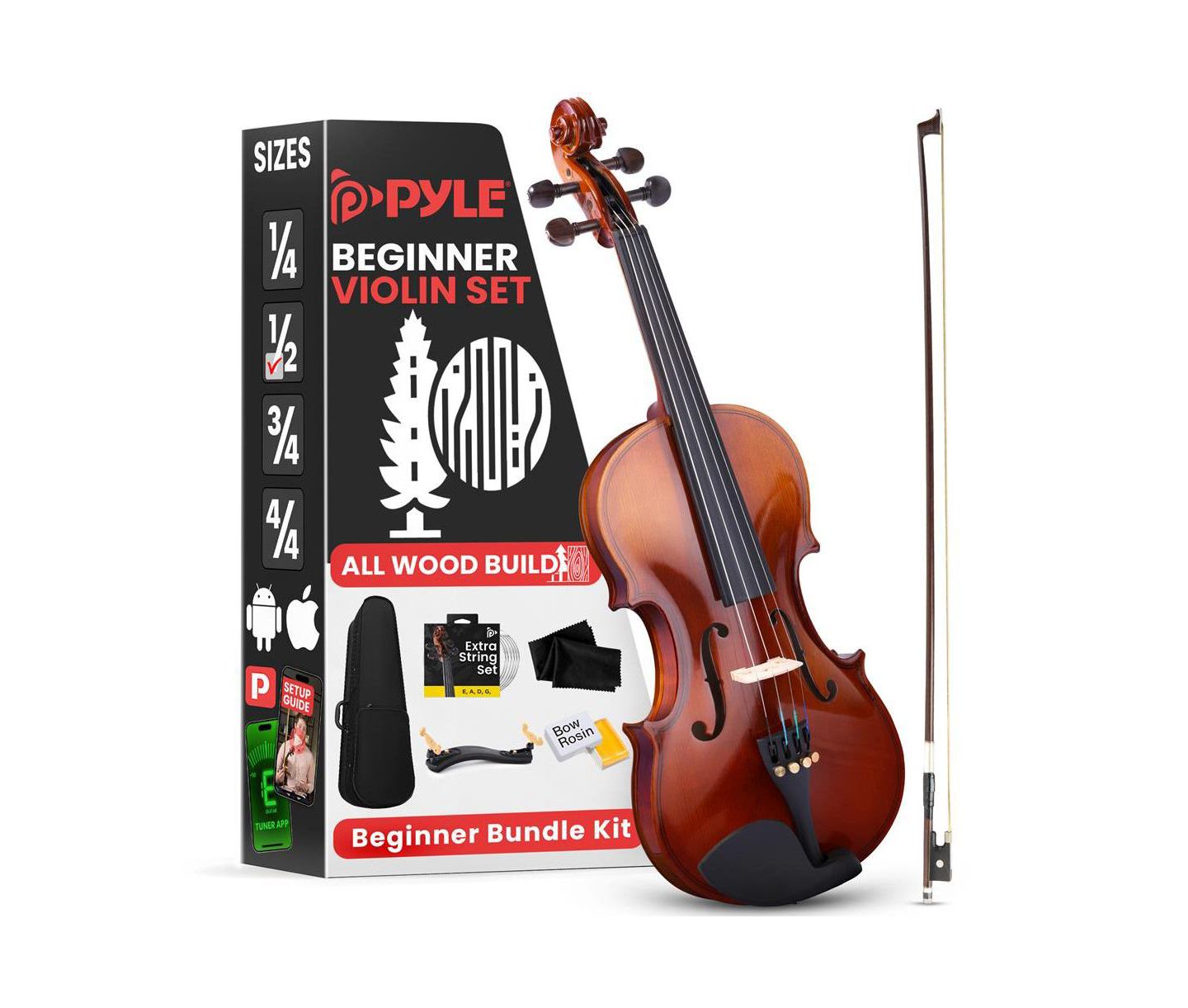 Детские игрушки Pyle 1/2 Size Beginner Violin Starter Kit, Ages 7+ — фото 1