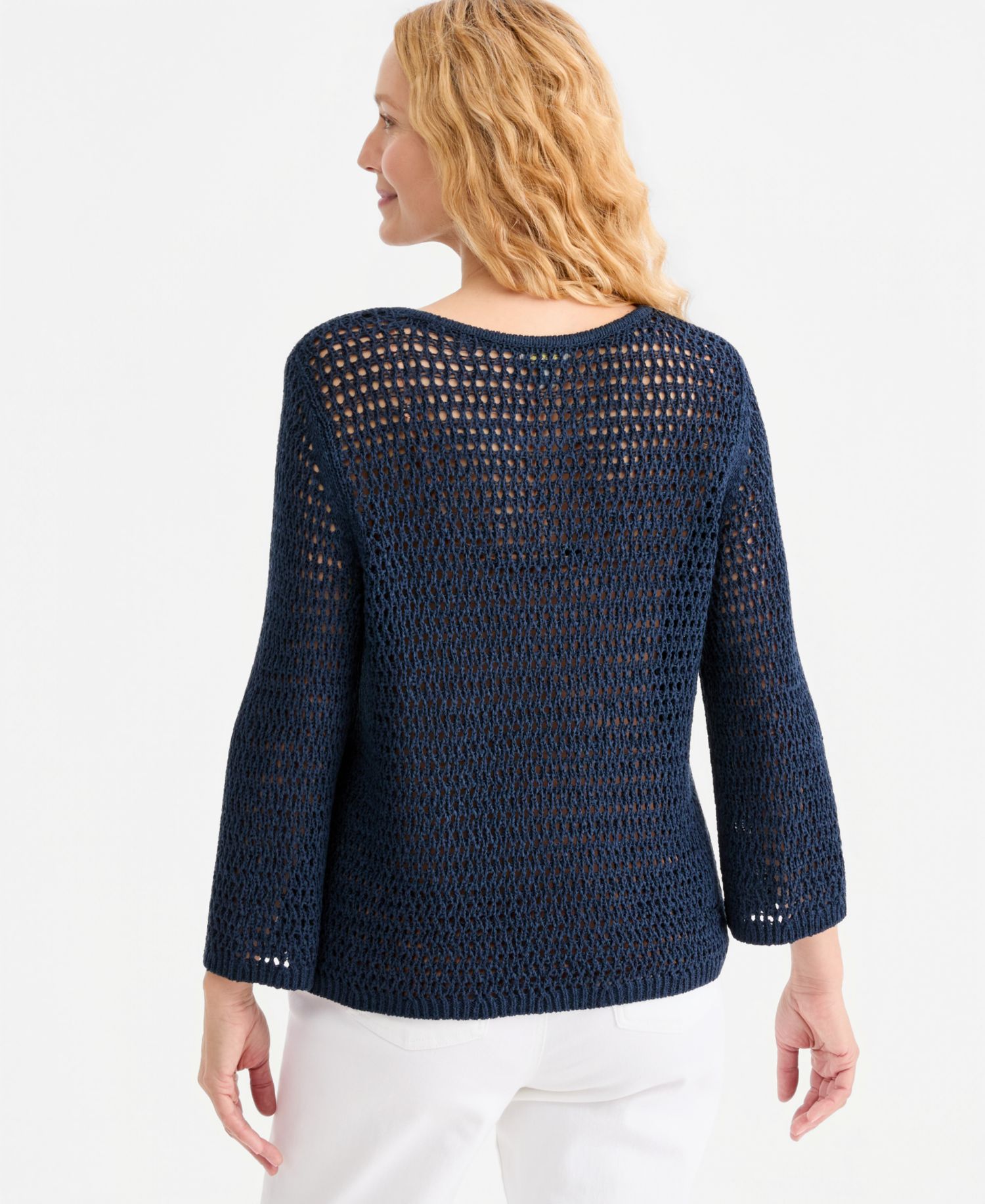 Women's Open-Stitch 3/4-Sleeve Sweater