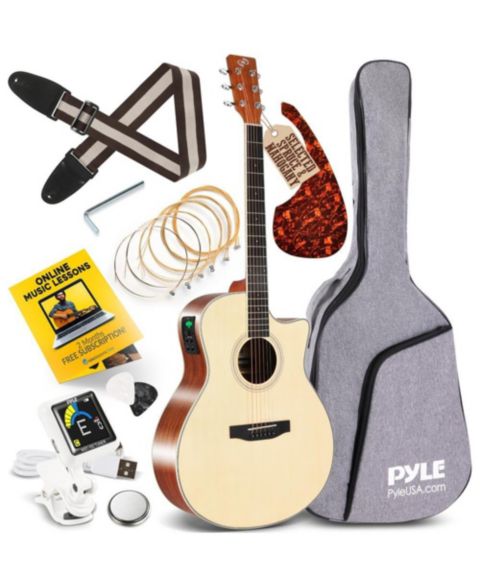 Детские игрушки Pyle 6-String Electric Acoustic Guitar - Guitar with Digital Tuner & Accessory Kit, цвет: Коричневый