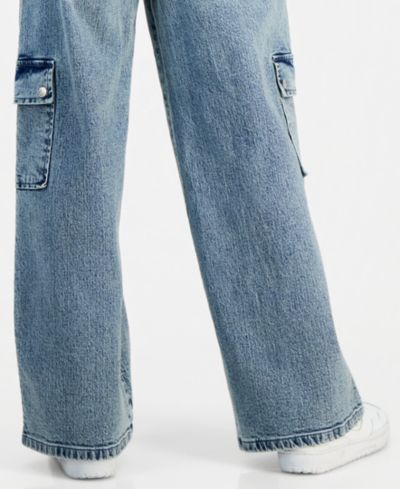 Celebrity Pink Juniors' Elastic-Back Mid-Rise Wide-Leg Cargo Jeans