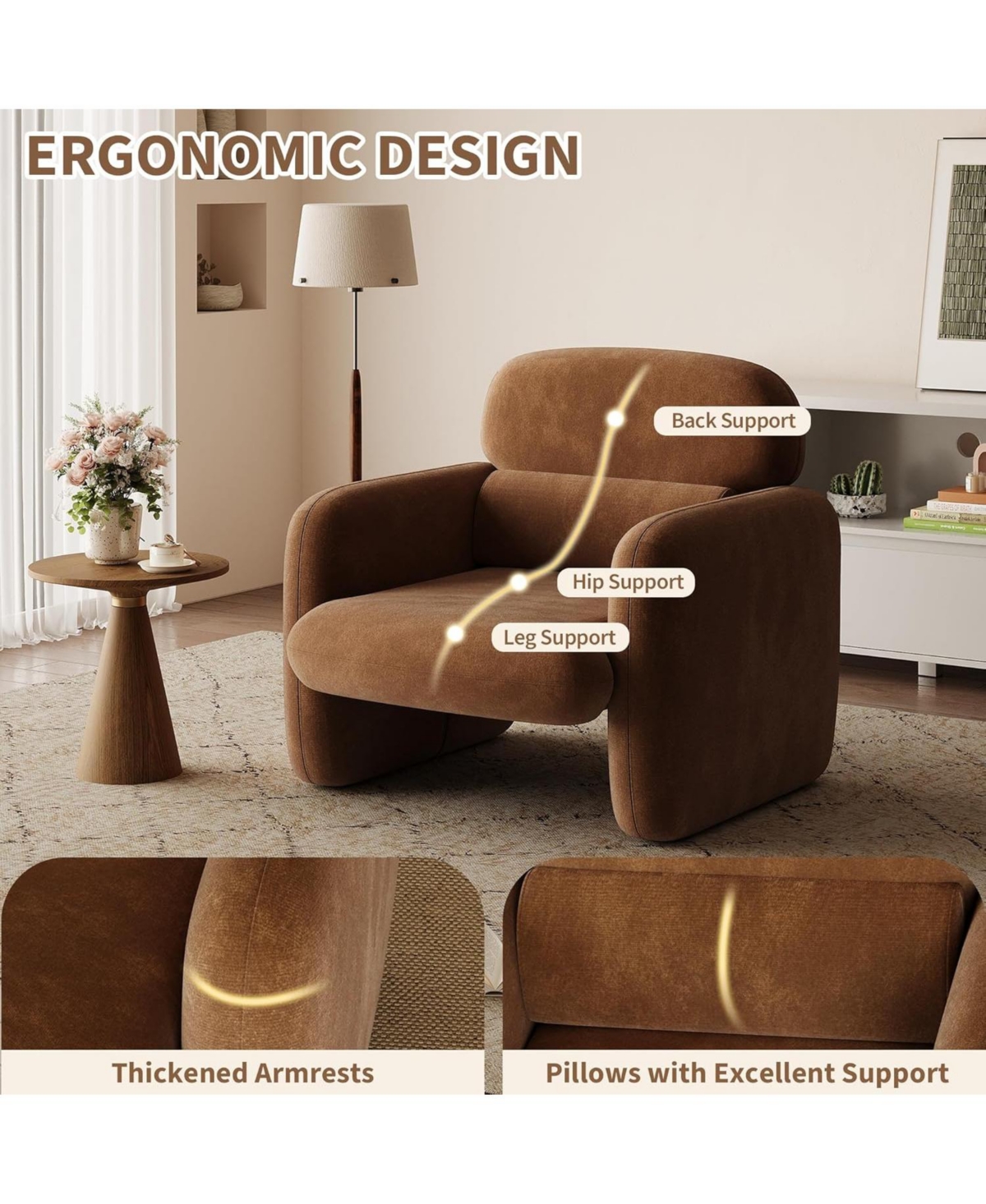 gaomon Modern Accent Chair, Wood Frame Sofa Chair, Comfortable Reading Armchair for Living Room, Bedroom, Apartment, Corner