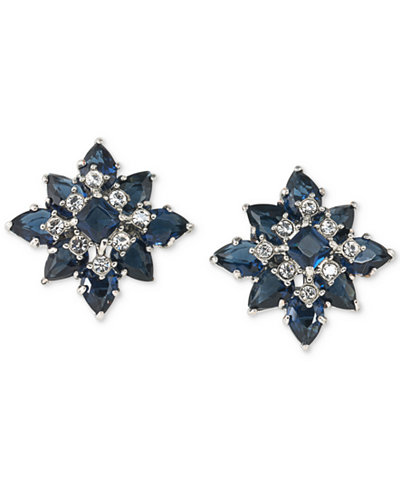 Carolee Silver-Tone Blue and Clear Crystal Stud Earrings