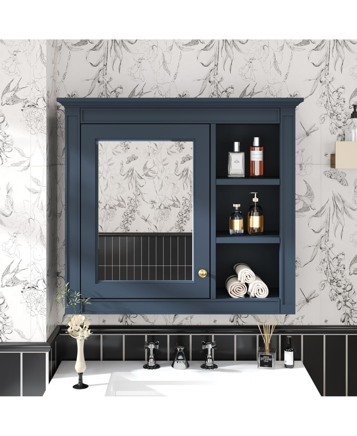 Phying Modern Wall Mounted Medicine Cabinet Bathroom Storage Cabinet with Mirror and 3 Open Shelves