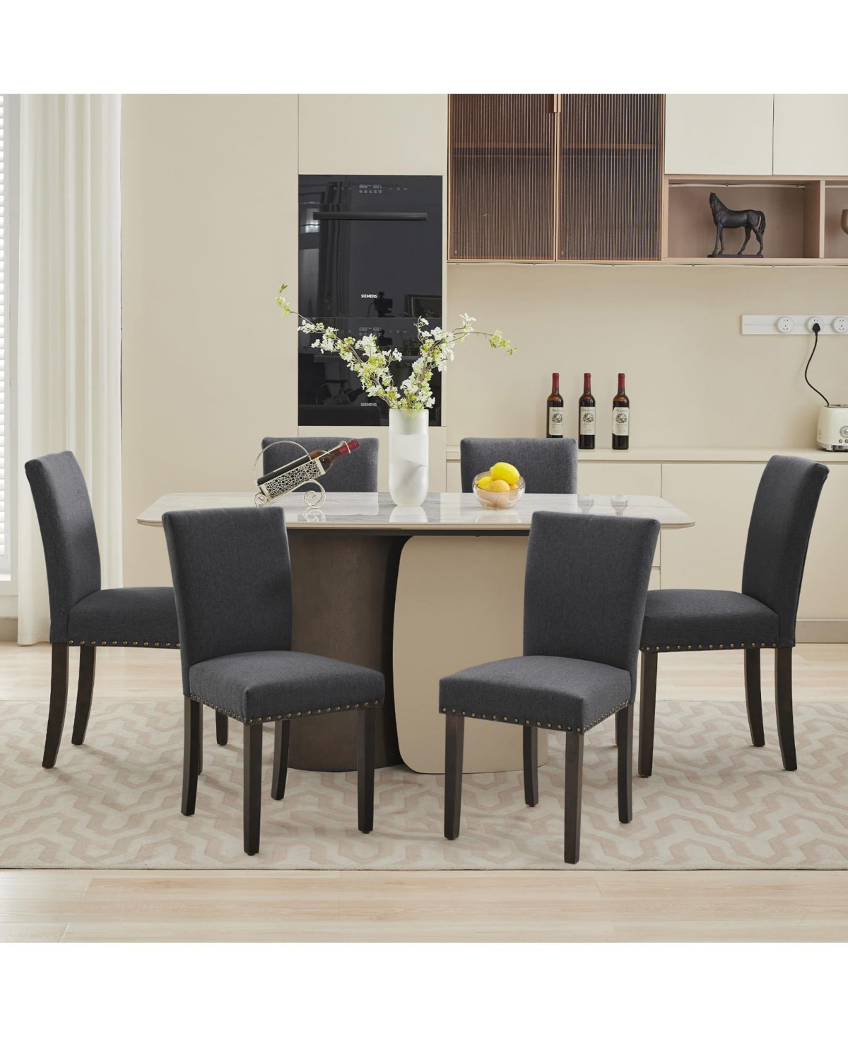 gaomon Upholstered Fabric Parsons Dining Chairs with Nailhead Trim and Solid Wood Legs