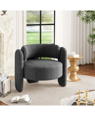 Modern Chenille Accent Chair, Mid Century Upholstered Living Room Chair with Round Armrests, Cozy Lounge Side Chair