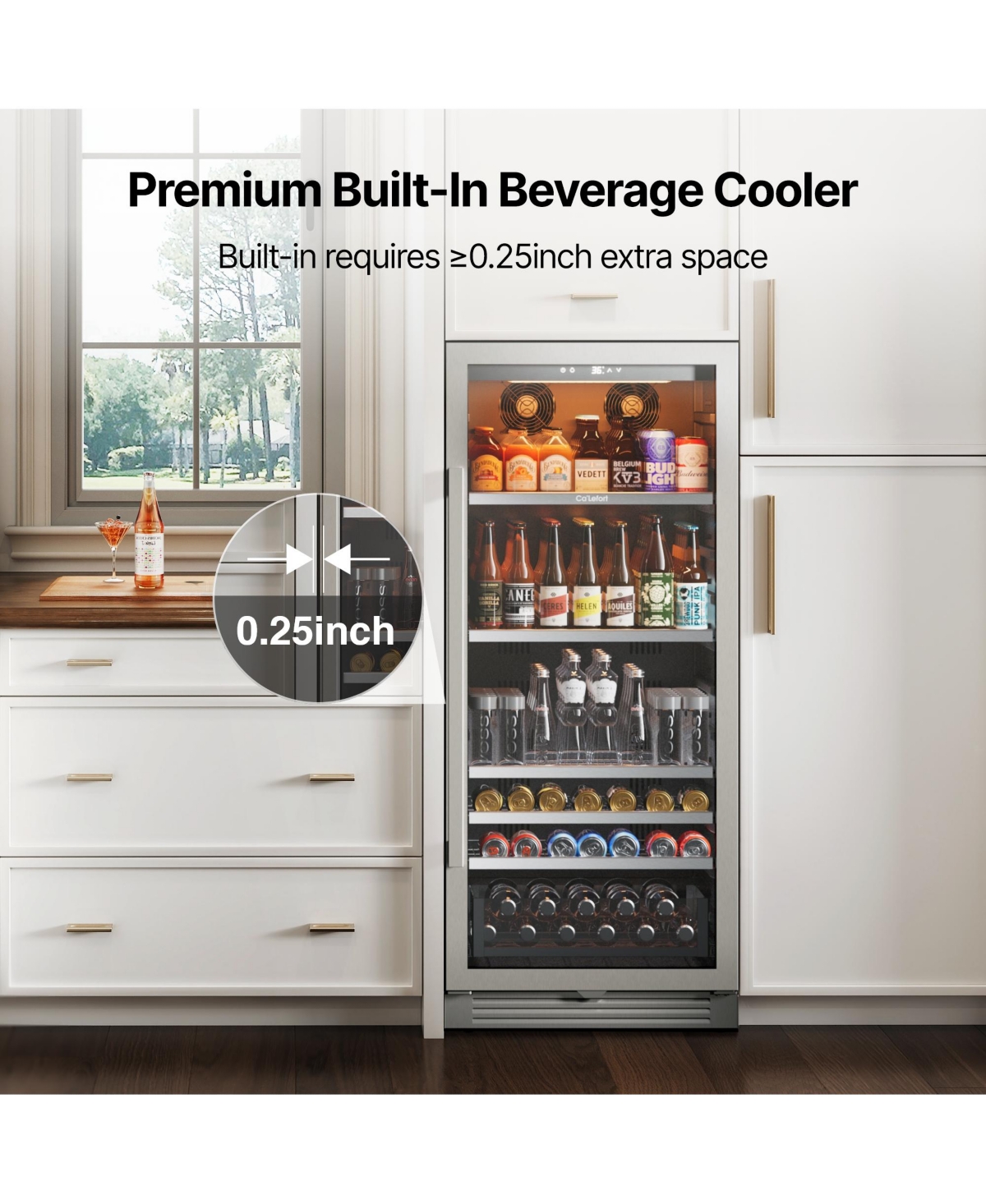 Ca'Lefort 24 inch Beverage Refrigerator cooler, 238 Cans,Freestanding or Built-In Beverage fridge with 3 Led for Home