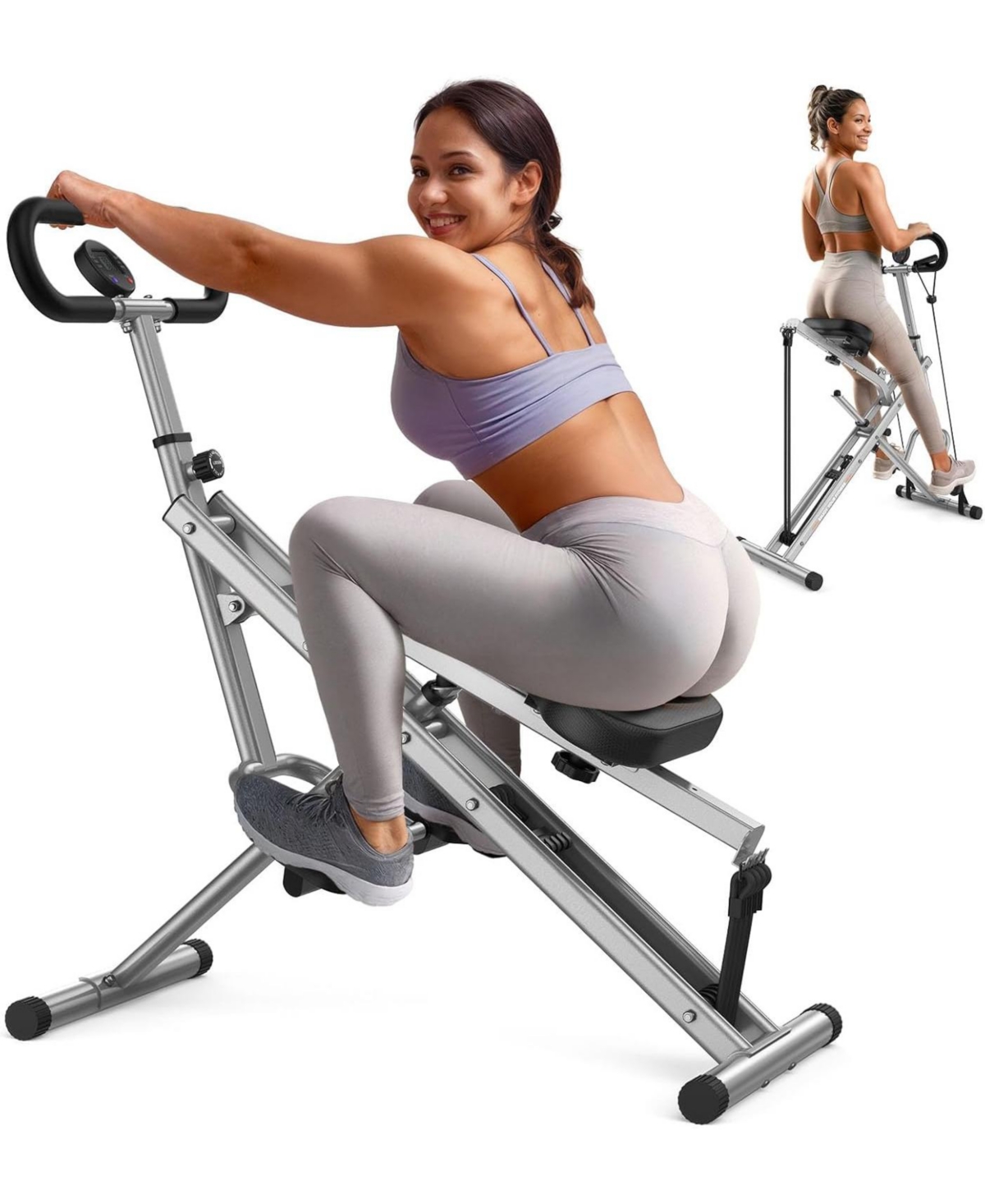 Fed Fitness Squat Ride Rowing Machine for Home, Full Body Glute Core Leg Workout, 4 Adjustable Resistance, Foldable Design