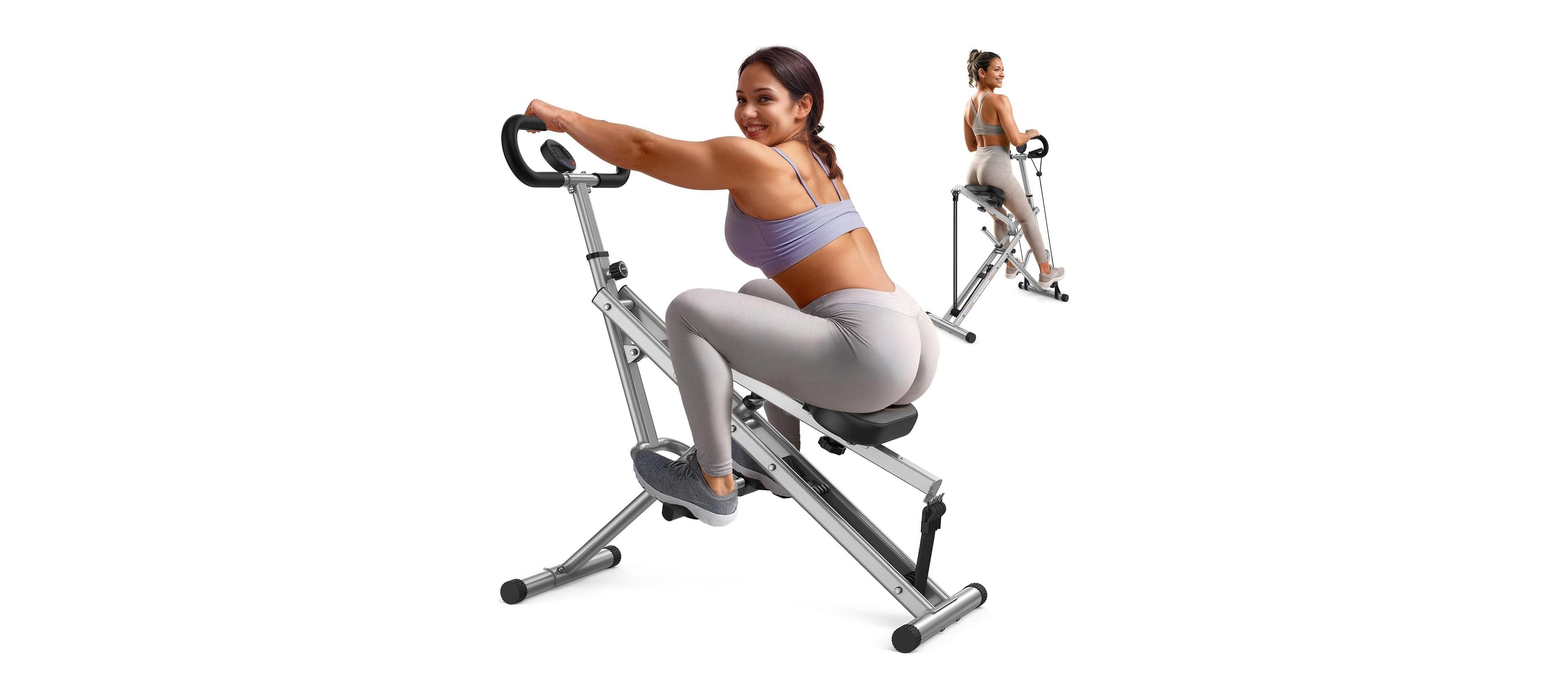Fed Fitness Squat Ride Rowing Machine for Home, Full Body Glute Core Leg Workout, 4 Adjustable Resistance, Foldable Design