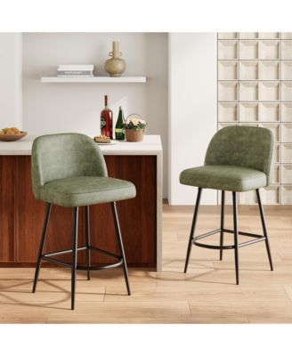 2/4 Pieces Faux Sherpa Upholstered Barstools with Back and Arc Footrest, 26" Modern Island Stools Bistro and Dining Area