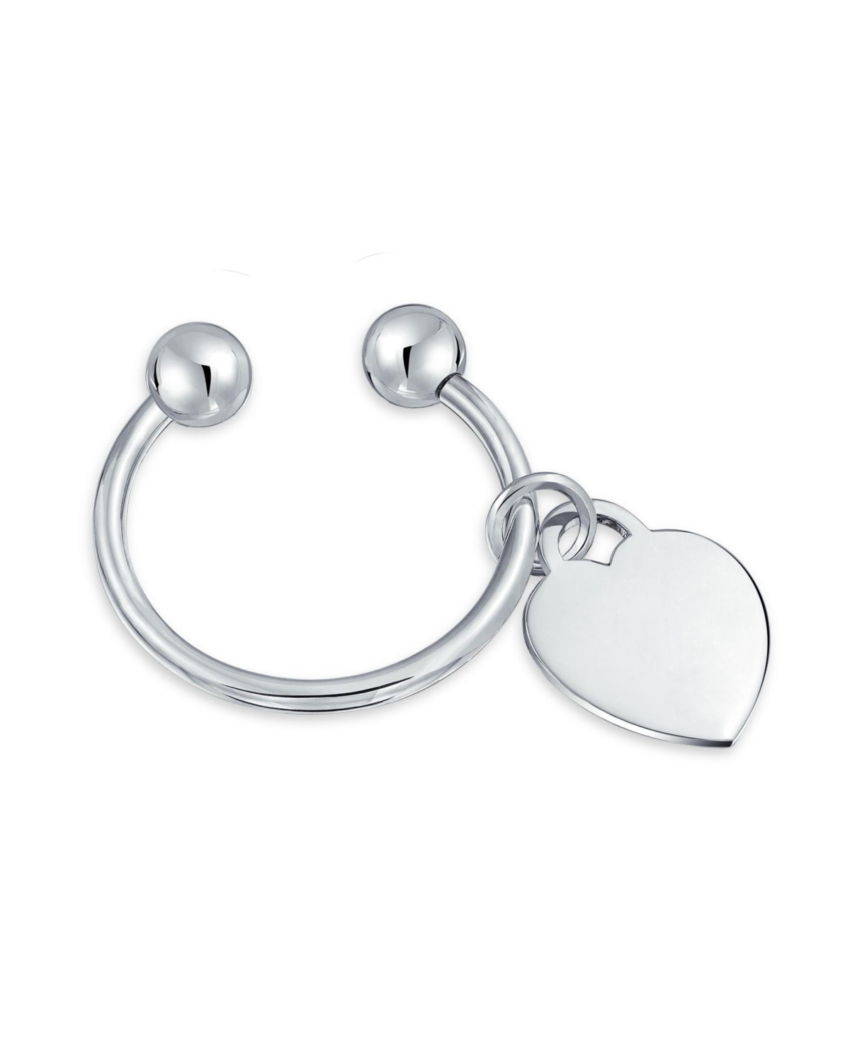 Bling Jewelry Heart Shape Blank Id Tag Keychain Horseshoe Key Ring Screw Tip .925 Sterling Silver