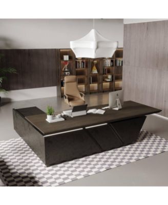 Adjustable Executive Desk with Drawers File Cabinets LED Light