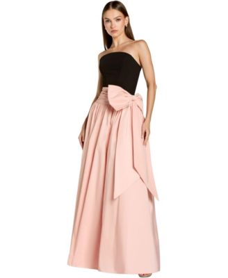 Women's Strapless Crepe and Faille A-Line Gown with Oversized Bow
