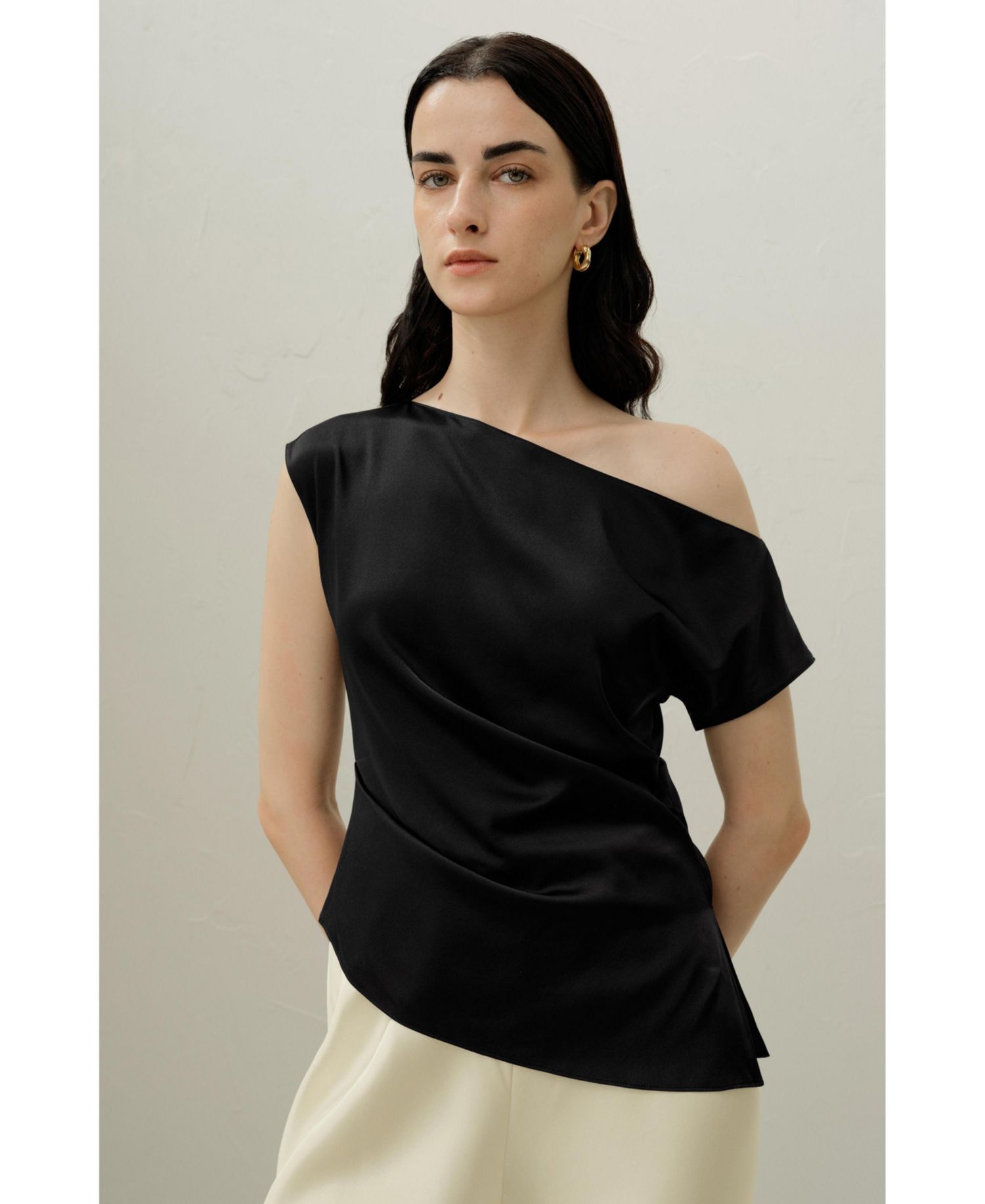 Women's Stretch Charmeuse Asymmetric Top