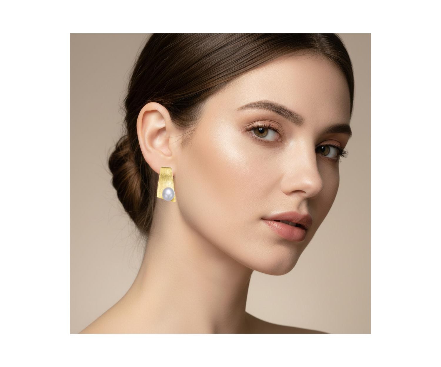Unique Sterling Silver 14k Gold Plated White Pearl Earrings