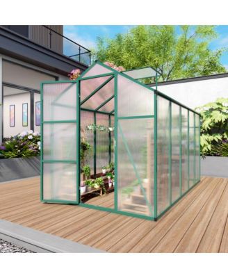 6.5 FT Wood Polycarbonate Cold Frame Greenhouse for Outdoor Garden Storage
