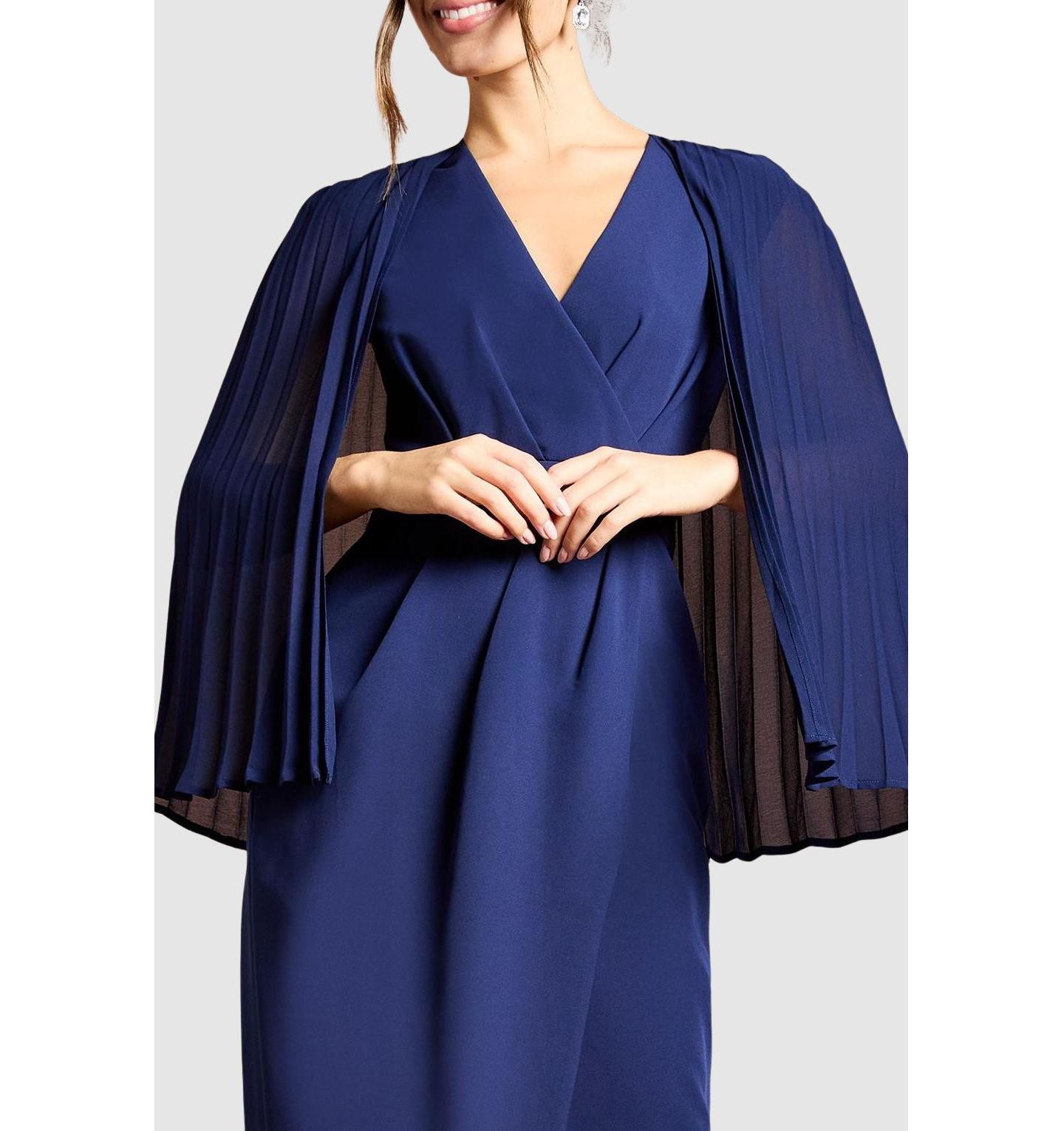 Женское платье Coast Pleated Cape Detail Crepe Pencil, цвет: Тёмно-синий — фото 7