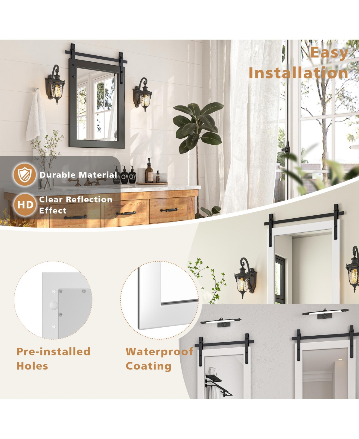 Lovmor Farmhouse 24 Inches W x 36 Inches H Rectangle Framed Wall Bathroom Vanity Mirror Accent Mirror