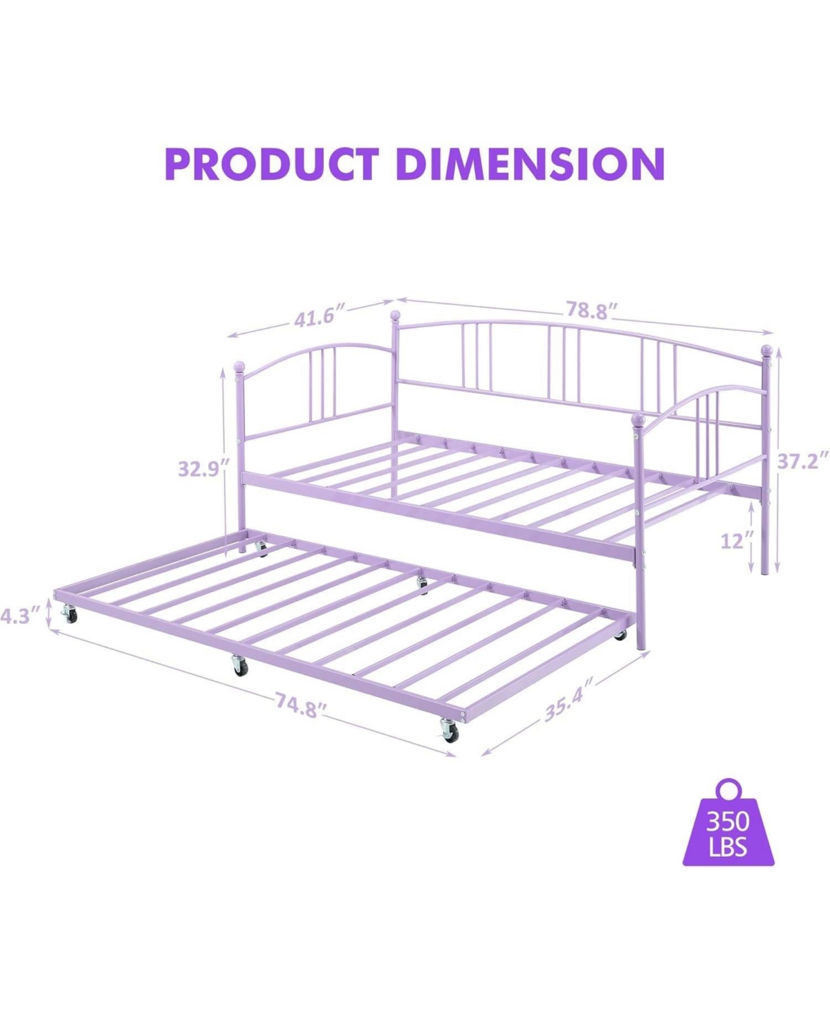 gaomon Twin Metal Daybed with Trundle, 6 Casters