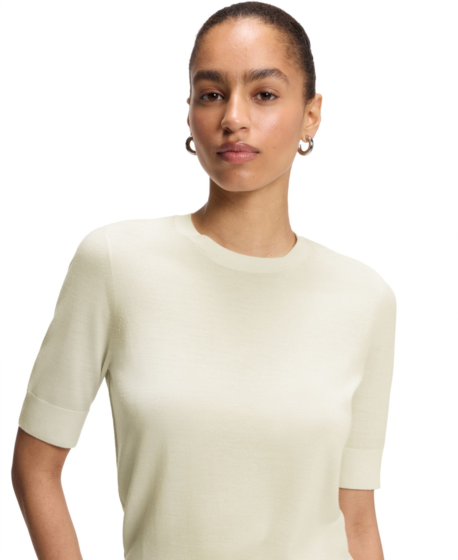 BOSS by Women's Merino Wool Short-Sleeved Sweater
