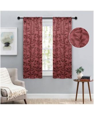 Leaves Machine Washable Room Darkening Blackout Curtains, Set of 2