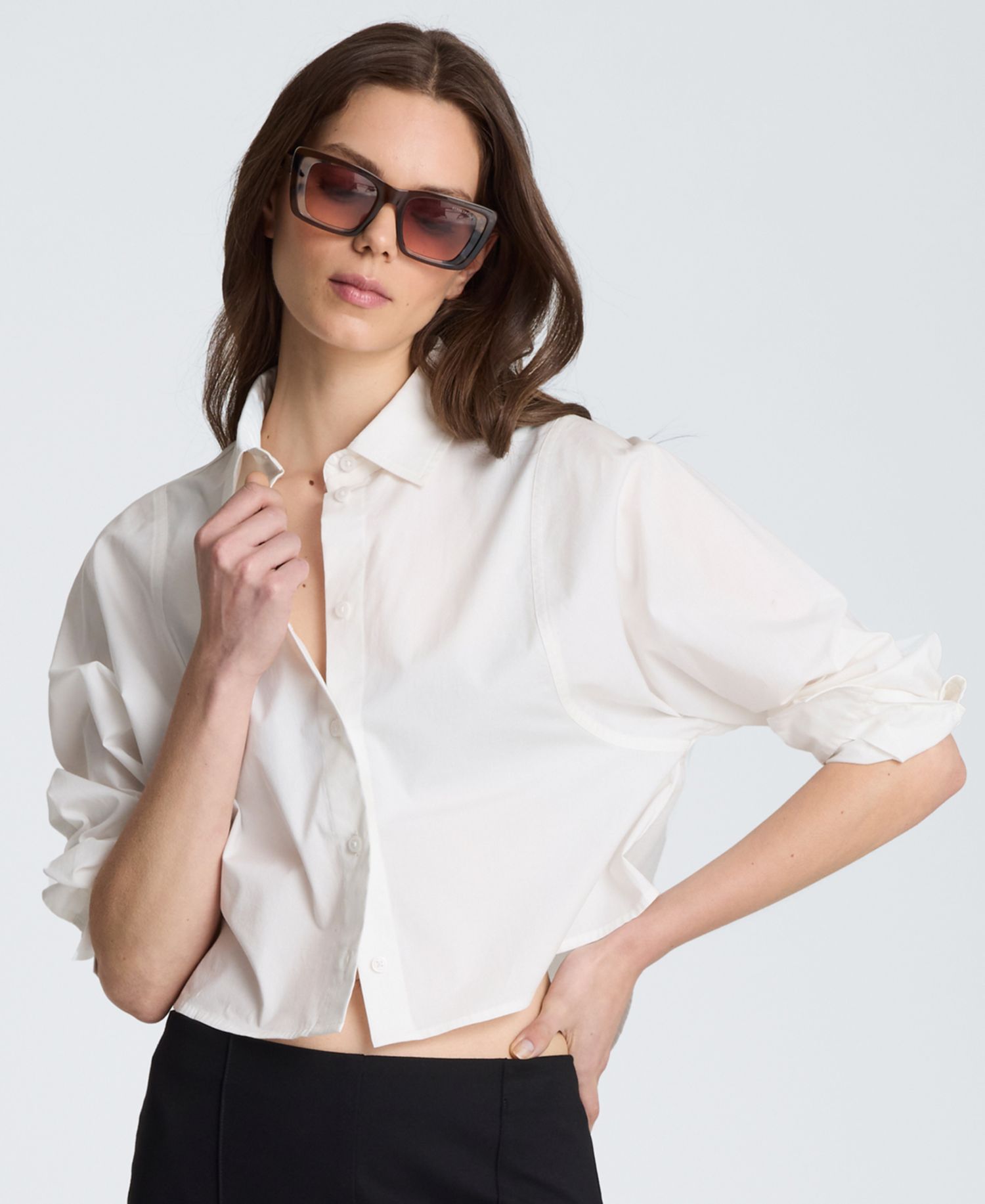 Women's Exaggerated Armhole Cropped Long Sleeve Button Front Shirt