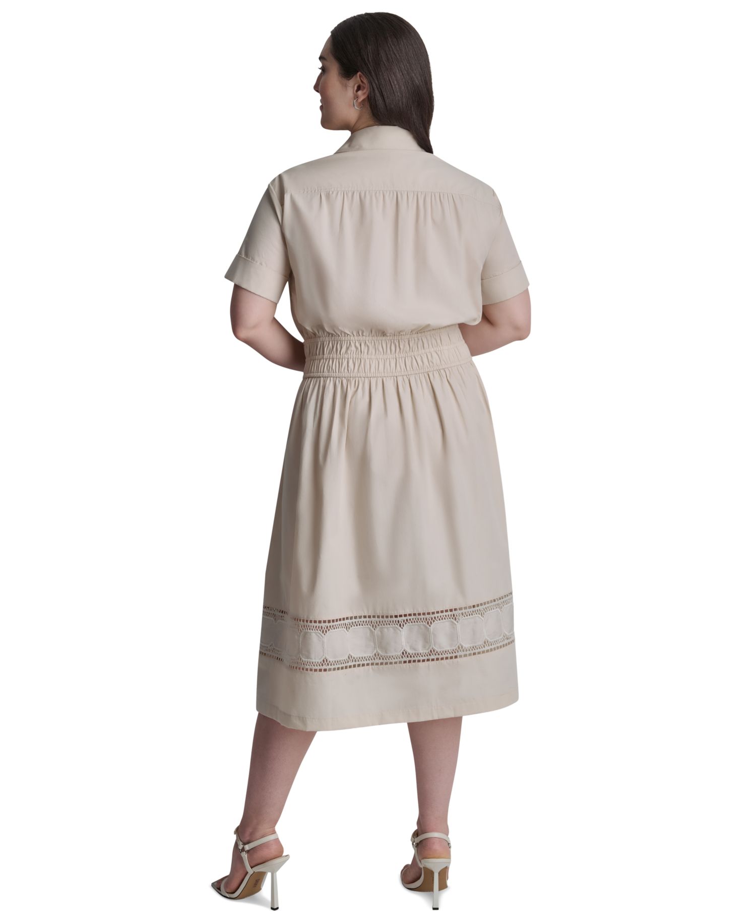 Plus Size Short-Sleeve Smocked Shirt-Dress