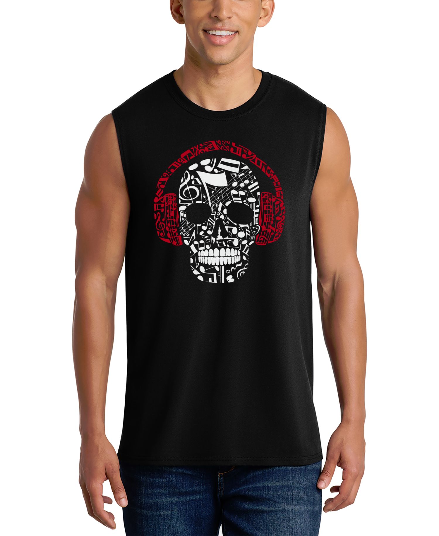 Men's Skull with Headphones Music Word Art Graphic Tank Top
