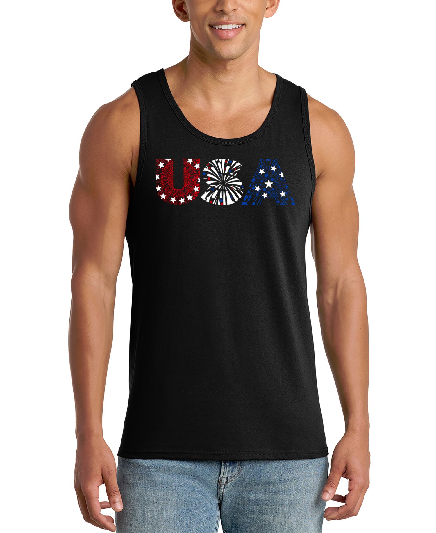 Men's USA Fireworks Patriotic Graphic Tank Top