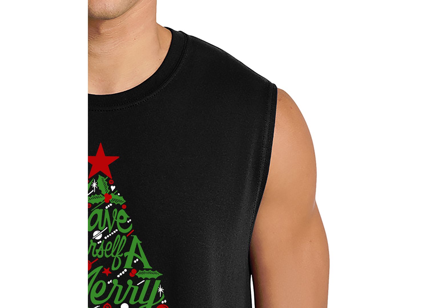 Men's Merry Christmas Tree Script Graphic Tank Top