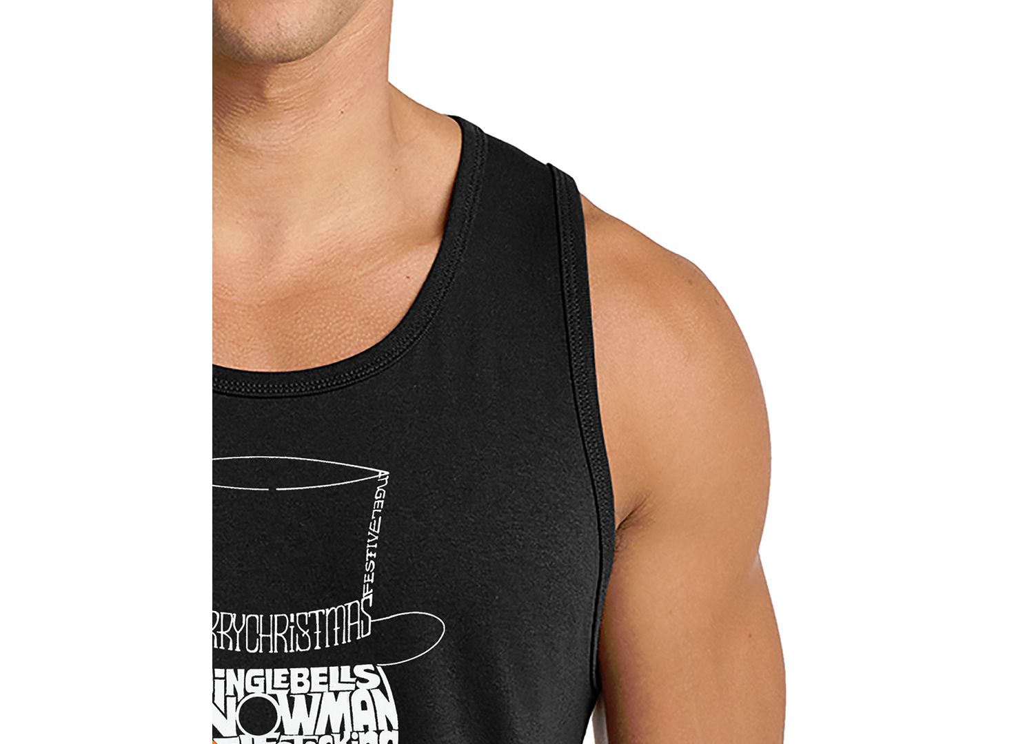 Men's Snowman Top Hat Holiday Word Art Graphic Tank Top