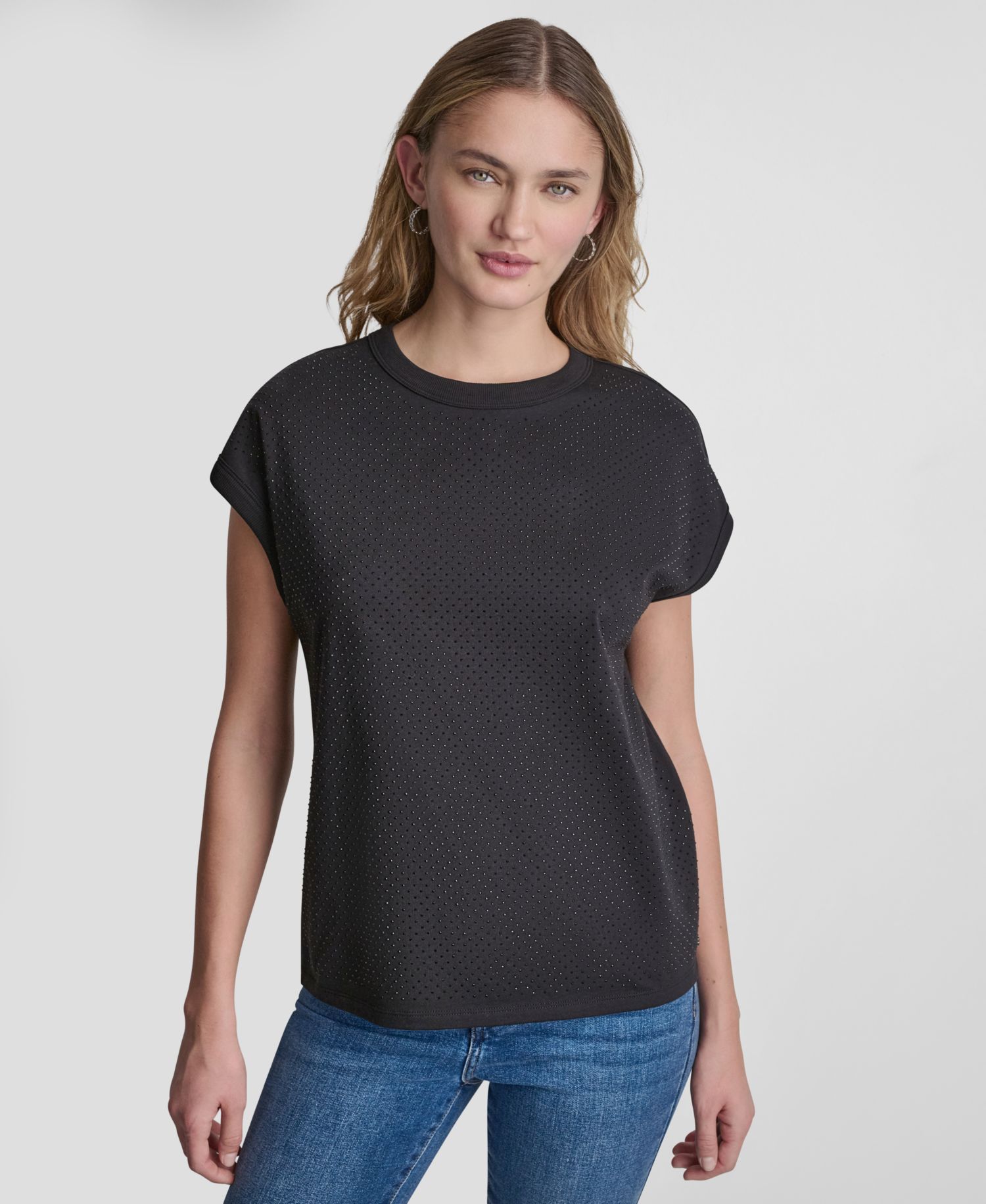 Women's Rhinestone Embellished Extended-Sleeve Crewneck Tank Top