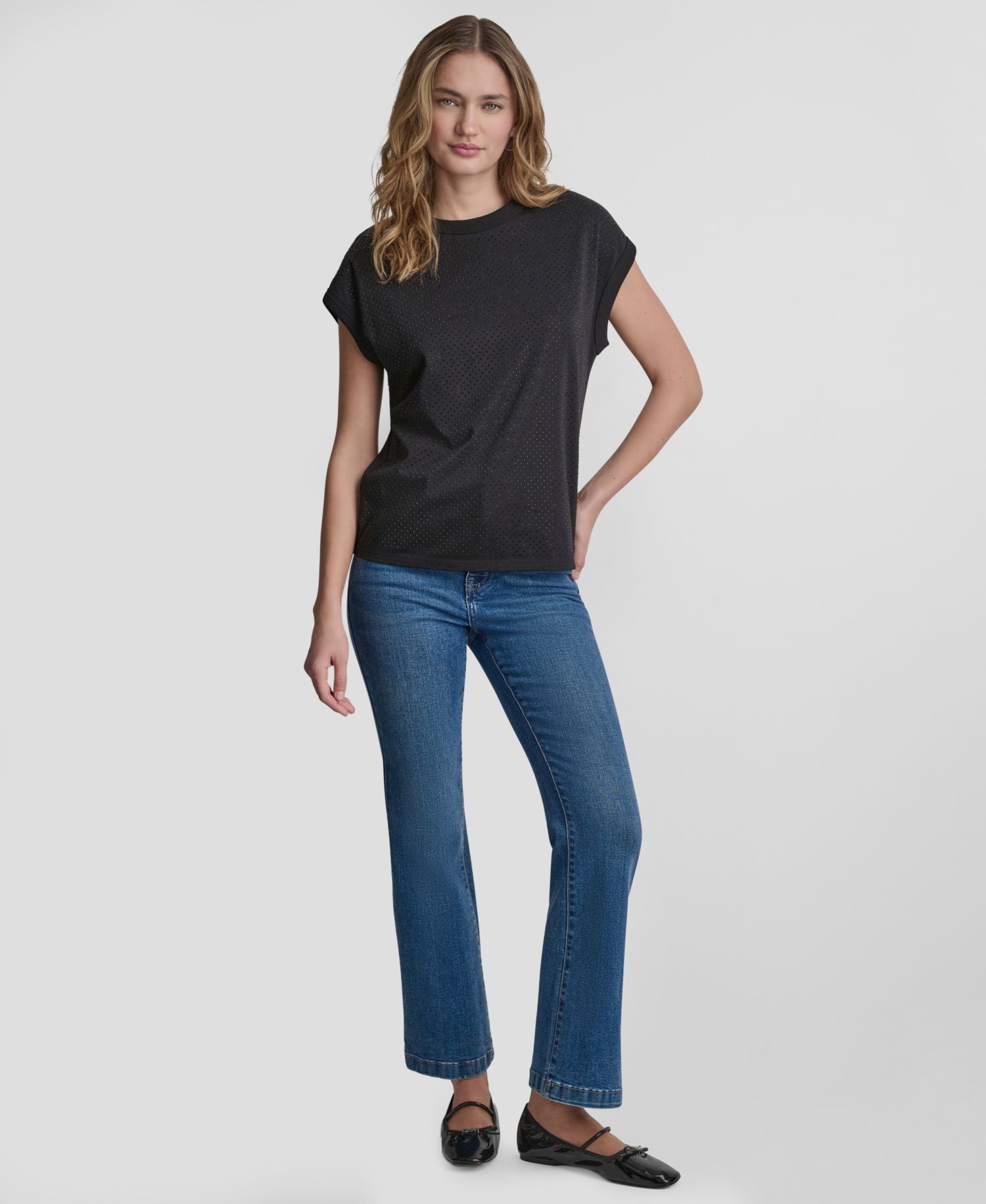 Women's Rhinestone Embellished Extended-Sleeve Crewneck Tank Top