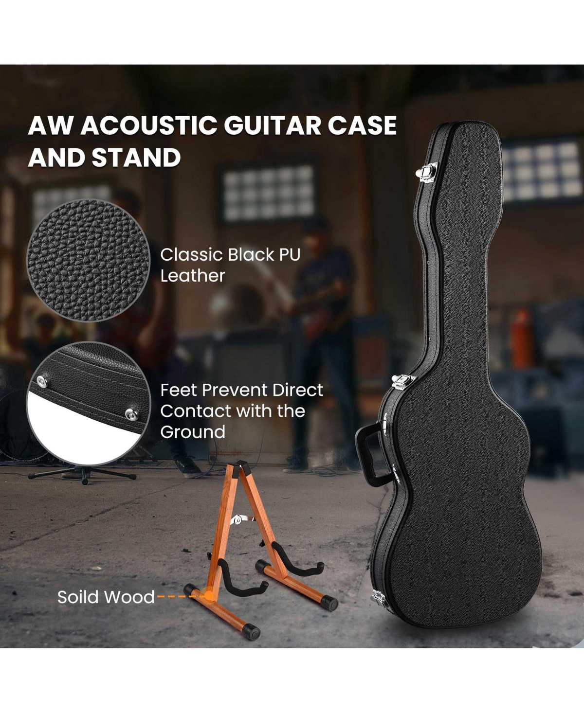 Yescom Electric Guitar Wood Case for Stratocaster Style with Folding Guitar Stand