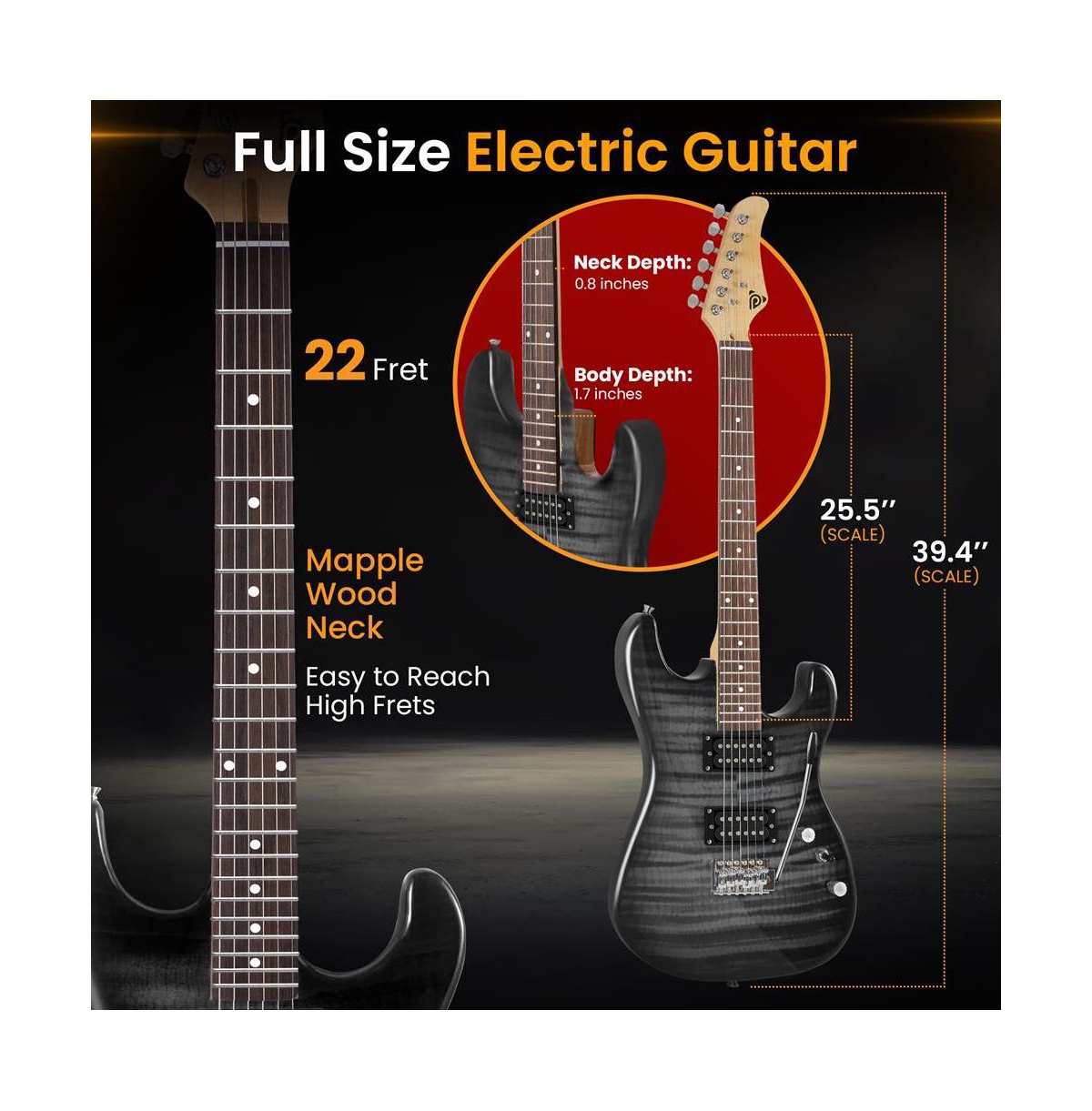 Pyle 39.4" Electric Guitar Kit with Amplifier, Digital Tuner & Accessories - PEGKT99BK