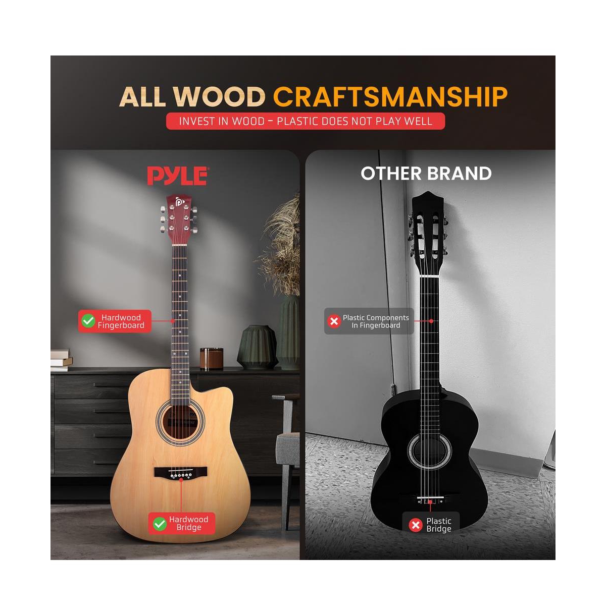 Pyle 41" Full-Size Acoustic Guitar Kit, Cutaway Body with Digital Tuner and Accessory Kit