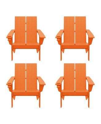 Outdoor HDPE Modern Adirondack Chair with Cup Holder (Set of 4)