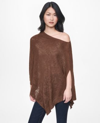 Women's Asymmetric Logo Pointelle Stitch Poncho Sweater
