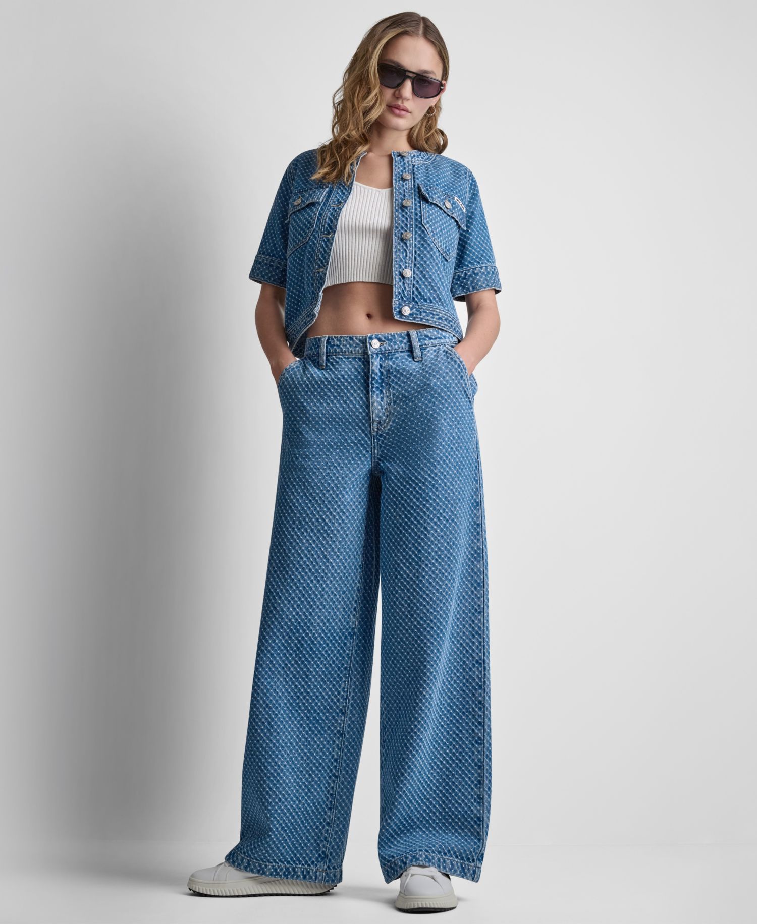 Women's Mid-Rise Wide-Leg Boucle Jeans