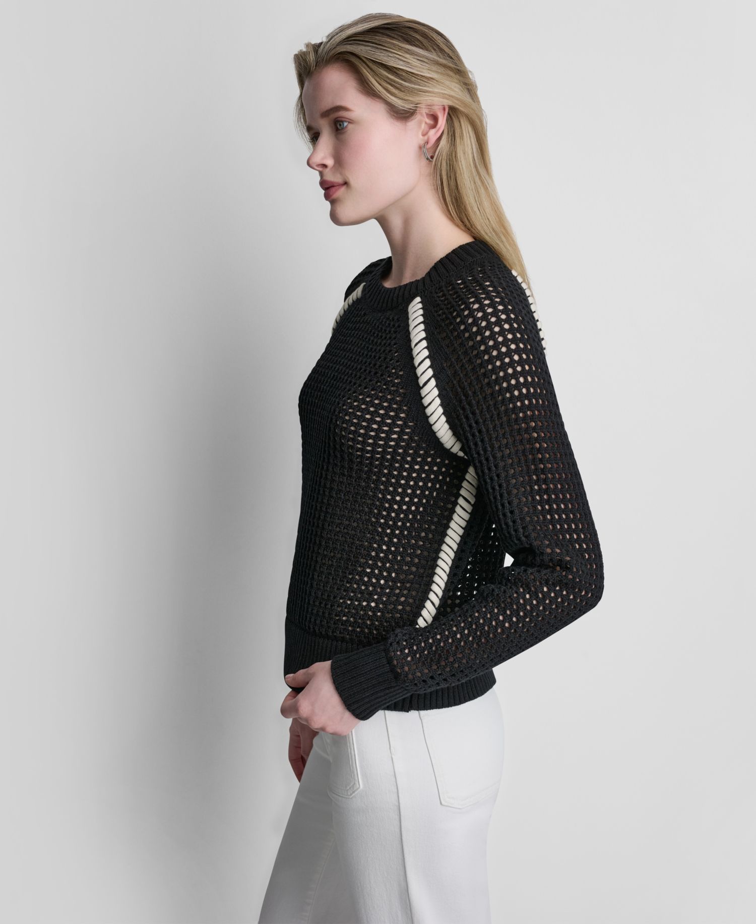 Women's Open Stitch Long Raglan-Sleeve Sweater