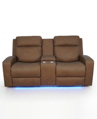 Hewitt 73" Leather Power Reclining Console Loveseat