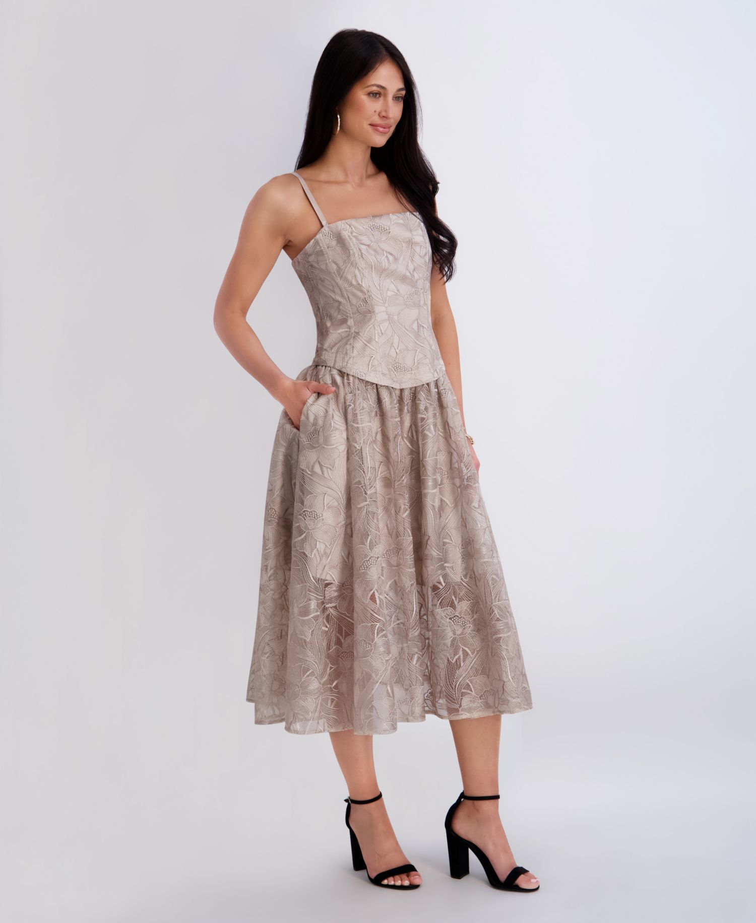 Women’s Embroidered Mesh Midi Dress