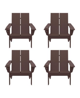Outdoor HDPE Modern Adirondack Chair with Cup Holder (Set of 4)