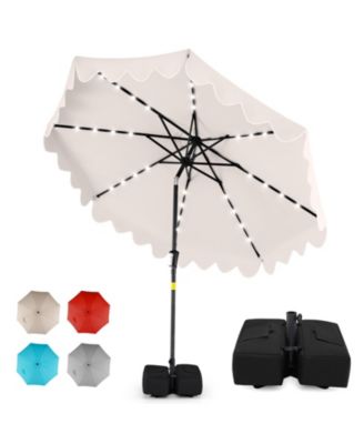 9 Feet Outdoor Patio Umbrella With 32 Solar LED Lights And Weighted Base Sandbags
