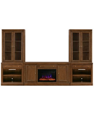 Amren 129" Wood 2 Door Console And 2 Door Hutches With Fireplace Insert