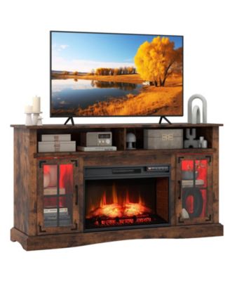Fireplace TV Stand With Remote Controls and Thermostat Storage Cabinets