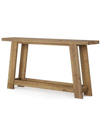 Farmhouse Wooden Sofa Console Table with 2-Tier Shelf for Entryway-Light Brown